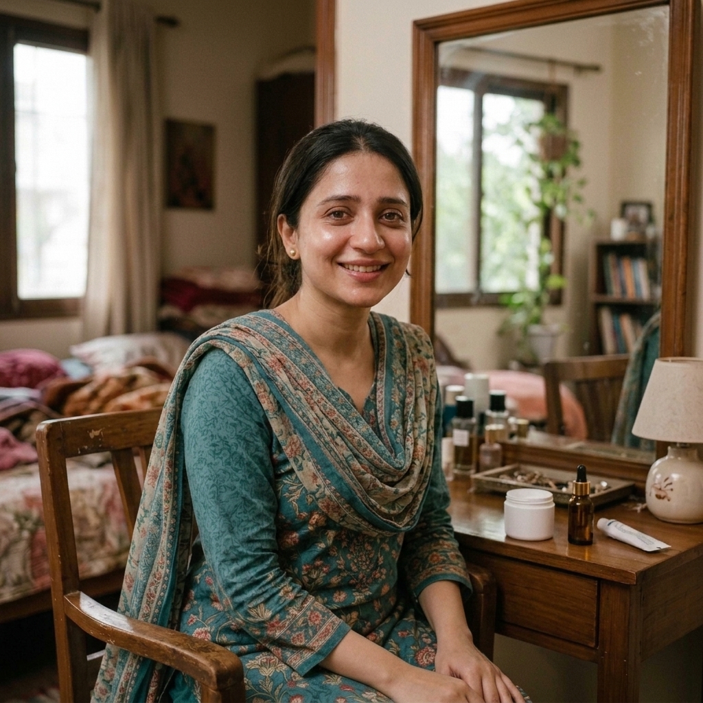 Woman smiling confidently with fresh, healthy-looking skin after natural acne and eczema treatment